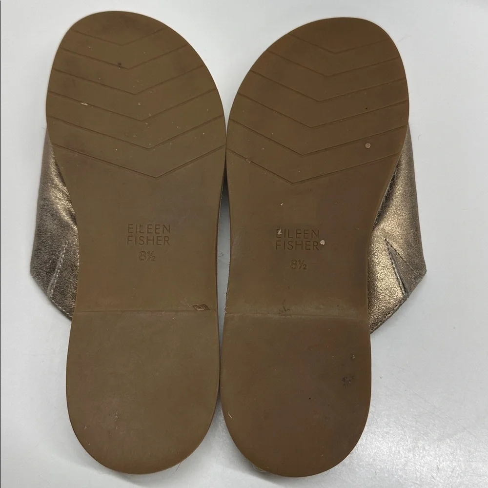 Eileen Fisher Milly Sandal Slip On Flats Shoe Metallic Suede Espadrille Size 8.5